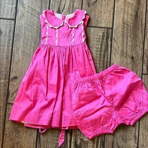 Rachel Riley Pink Girls Dress with white ricrac and lining.